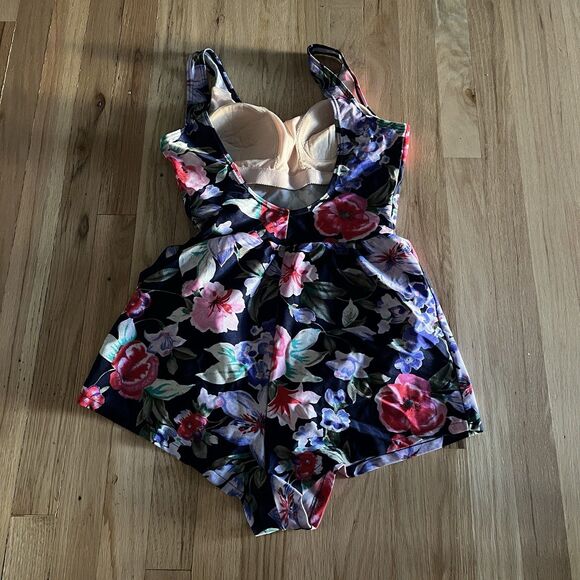 Blair Swimwear Swim Suit 1 Piece Blue Floral Boy Shorts Size 10 VTG  EUC - Picture 5 of 8